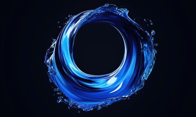 Poster - dynamic blue water swirl with splashes on dark background for creative designs
