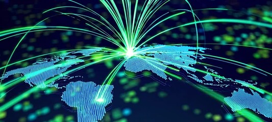 Poster - Illuminated global network connections visualize rapid digital communication