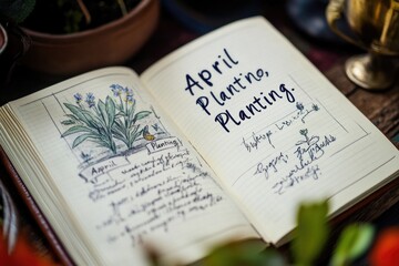 Aufkleber - A worn-out book with handwritten pages sitting on a wooden table