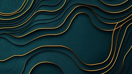 Poster - Elegant abstract design with dark teal color and golden lines
