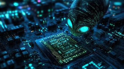 Aufkleber - extraterrestrial signal-processing microchip, decoding alien communications.