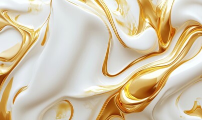Poster - Elegant white and gold abstract texture with flowing curves and glossy finish
