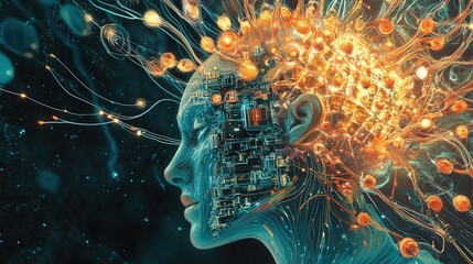 Poster - microchip, mimicking the structure of neural synapses, allowing seamless AI-human integration