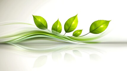 Poster - Green leaves and wavy lines display nature and fresh vitality