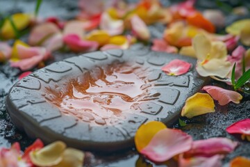 Poster - A macro shot of a stone covered in delicate petals, perfect for use as a decorative element or symbol