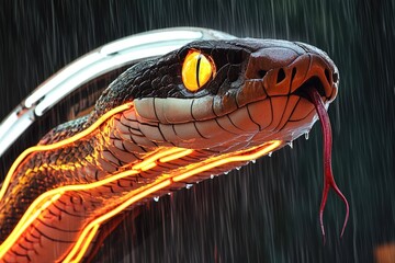 Aufkleber - Close-up shot of a snake's head in the rain
