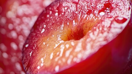Poster - A close-up shot of a juicy red apple with water droplets glistening on its surface