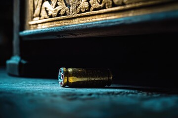 Poster - A close-up of a bottle of wine spilled on the floor, great for use in scenes of party or celebration gone wrong
