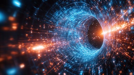 Poster - spacecraft that uses quantum computing to simulate and study the effects of cosmic phenomena,