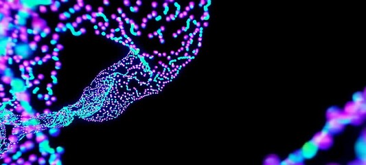 Poster - Dynamic evolution of floating neon particles creating hypnotic patterns in motion