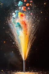 Poster - A vibrant fire hydrant releasing colorful particles into the air