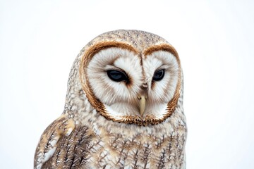 Poster - A clear image of an owl's face on a white background
