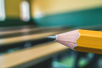 Poster - Close-up shot of a pencil tip peeking out from a sheet of paper, ideal for educational or creative projects