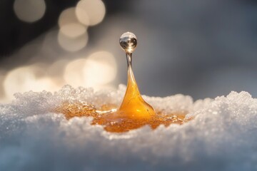 Poster - A small amount of liquid sits atop a blanket of snow, with a clear distinction between the two surfaces