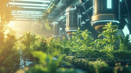 Aufkleber - futuristic agricultural system where robots adapt cultivation techniques to changing environmental conditions.