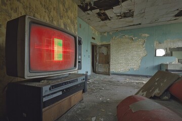 Poster - An old television sitting on a wooden table, great for nostalgic or retro-themed scenes