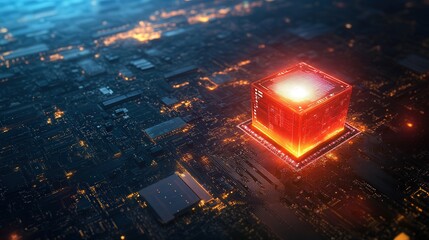 Poster - frictionless data-sharing microchip, eliminating lag in global communications.