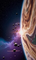 Wall Mural - Journey through cosmic realms: planets and asteroids against nebulae