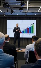 Poster - Business presentation on financial growth trends and market analysis in a modern conference setting