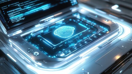 Poster - futuristic biometric security scanner embedded into a laptop