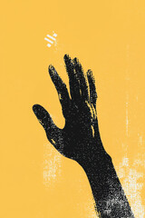 Poster - Exploring the Boundaries of Expression: A Minimalist Silhouette of a Hand Against a Vibrant Yellow Background Symbolizing Human Emotion and Creativity in Modern Art