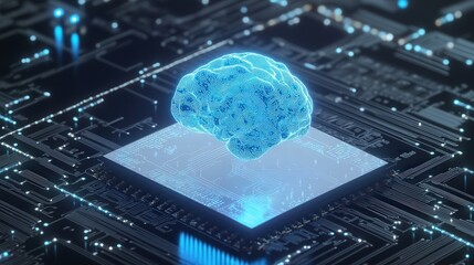 Poster - neural network chip, processing data at the speed of thought, bridging the gap between human intelligence and AI.