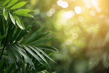 Wall Mural - a sunlit jungle landscape with green foliage and plant life. nature's role in carbon capture and cli