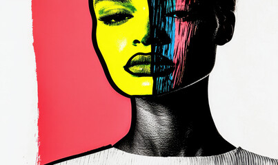Poster - Vibrant and Abstract Portrait: A Modern Artistic Expression Embracing Color and Identity Through Bold Imagery and Innovative Design