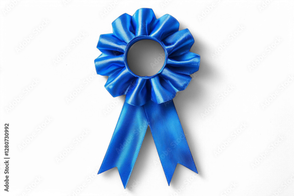 Blue award ribbon with decorative loop and tails on transparent ...