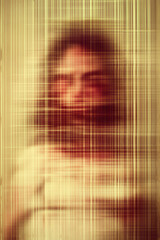 Poster - Exploring the Depths of Identity: A Captivating Abstract Portrait that Challenges Perception and Engages with Human Emotion Through Unique Visual Distortion.