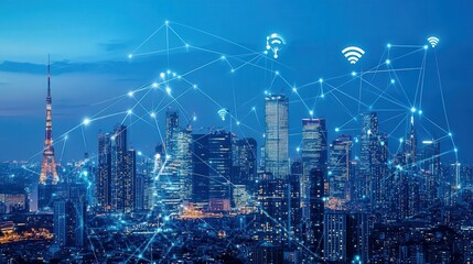 Poster - high-tech AI-driven smart city powered entirely by renewable energy.