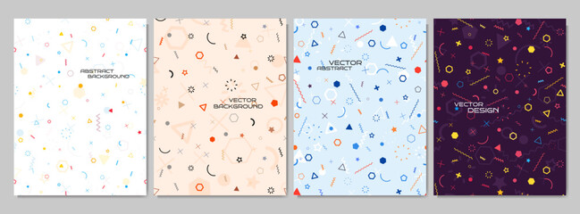 Fototapete - Vector illustration. Geometry style Memphis pattern shapes and lines. Design elements for cover, brochure, magazine, poster, flyer. Trendy abstract colorful background. Flat concept. Fashion 80s-90s