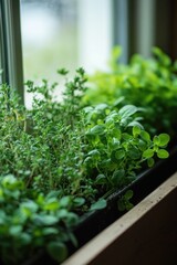 Poster - A window sill filled with various green plants