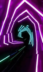 Poster - Neon spiral journey through colorful light tunnels