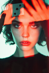 Poster - Captivating Portrait: An Artistic Exploration of Emotions Through Color and Light, Evoking Mystery and Playfulness in Contemporary Photography