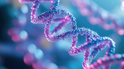 Fototapete - DNA double helix in three dimensions, showing the structural properties of the sugar-phosphate backbone and the internal nitrogenous base pairing.