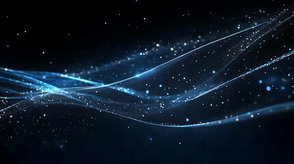 Poster - Abstract flowing glowing blue lines with floating sparkles