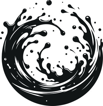 Minimal Water Splash Silhouette On Isolated White Background
