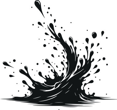 Minimal Water Splash Silhouette On Isolated White Background