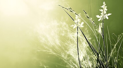 Poster - The green tinted flowers and grasses in the bright sunshine