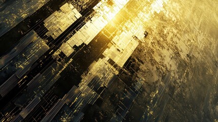 Poster - high-tech solar farm, displaying massive arrays of solar panels reflecting sunlight.