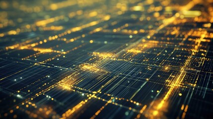 Poster - high-tech solar farm, displaying massive arrays of solar panels reflecting sunlight.