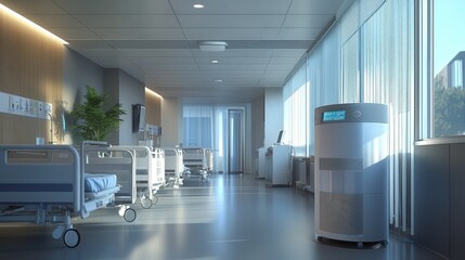 Poster - smart air filtration system that monitors the environment for pollutants, ensuring air quality is maintained in hospitals for sensitive patients.