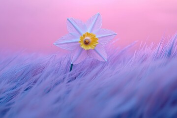 Wall Mural - A close-up shot of a single flower growing among the grass