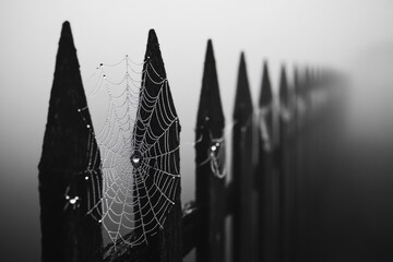 A close-up shot of a spider web in monochrome, perfect for using in designs where texture and simplicity are key