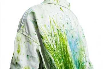 Wall Mural - A person wearing a white shirt with green paint splatters