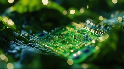Poster - bio-reactive microchip, designed to dissolve after use, eliminating electronic waste and reducing environmental impact.