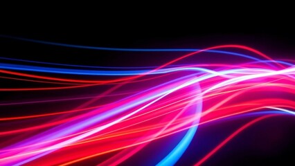 Wall Mural - Vibrant dynamic light trails of blue and red flow smoothly across a black backdrop creating an abstr