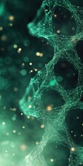 Poster - A green image of a web of lines and dots. The image is abstract and has a futuristic feel to it