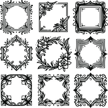 Vintage Style Frames For Decoration And Design On Isolated White Background